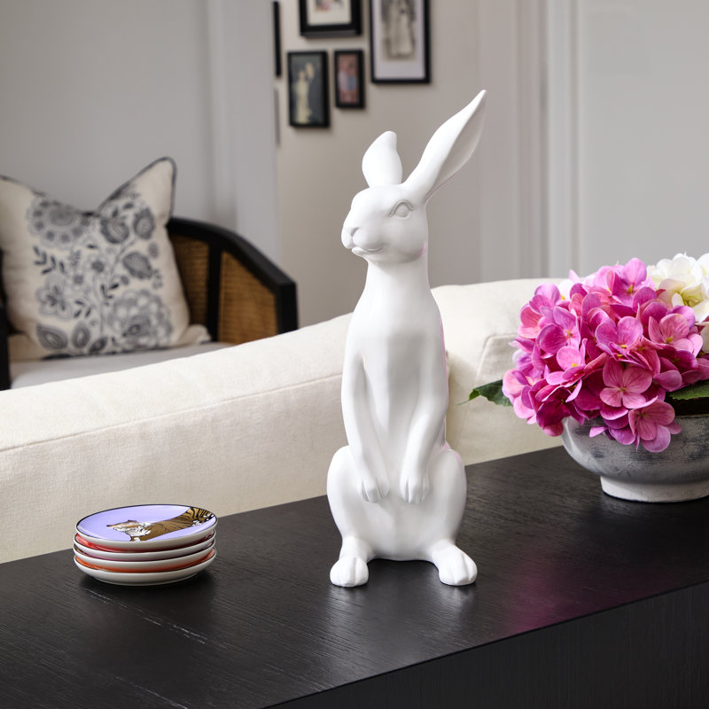Lapin blanc en résine 13,5 po, 13,5 po x 5 po
