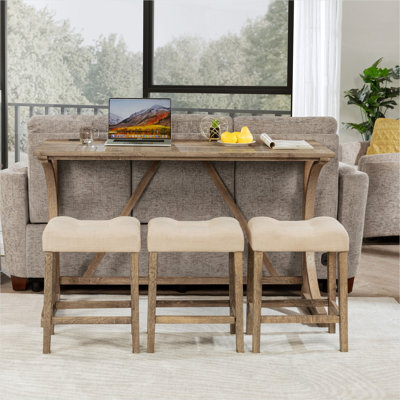 Ensemble de table de bar 3 tabourets avec prise de charge, finition grain de bois brun riche, conception compacte de 59 pouces pour la cuisine ou la salle de jeux