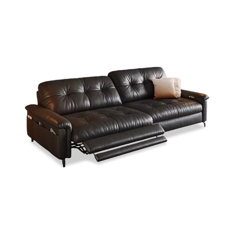 Causeuse-coussin standard en cuir véritable noir, H 36,61 po x l 84,25 po x P 38,19 po