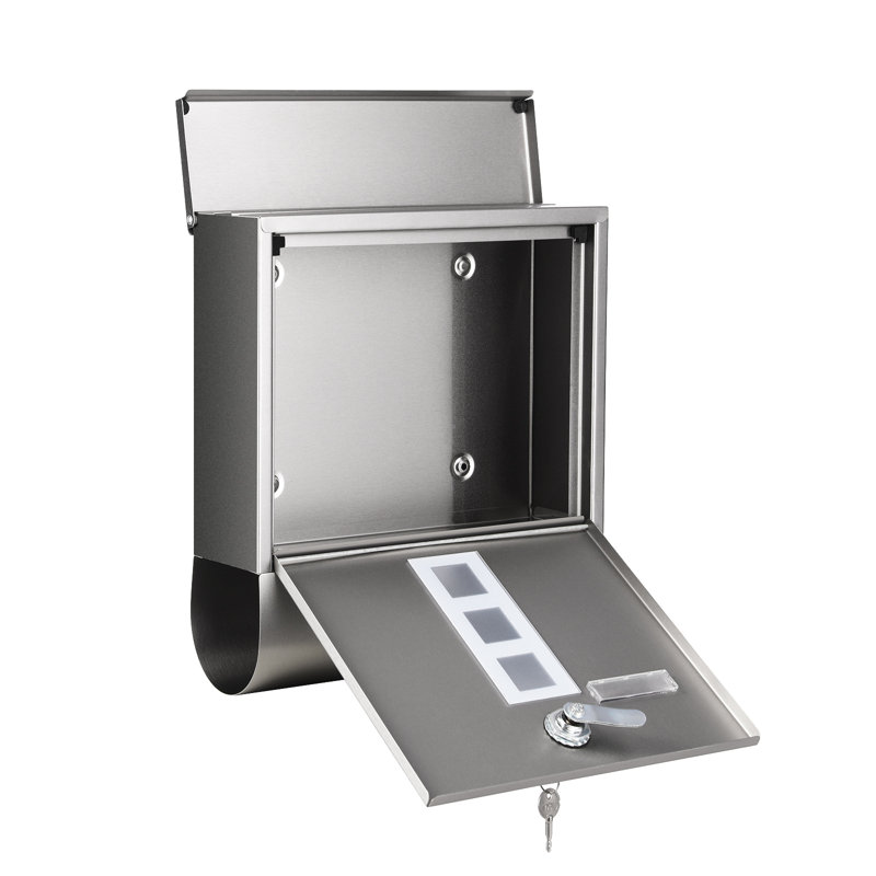 Lenka Steel Post Mounted Post Box, Silver, 13.1'' H x 12'' W x 3.7'' D