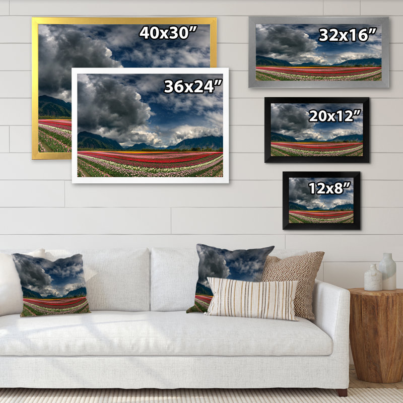 Champ de fleurs de nuages gris - œuvre d'art traditionnelle sur toile, H 8 po x l 12 po x P 1 po