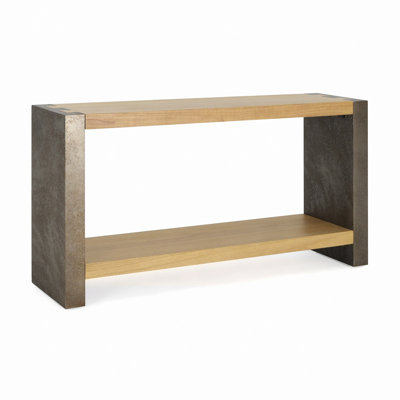 Vintage Industrial Console Table With Dovetail Joinery And Distressed Wood Veneer Finish