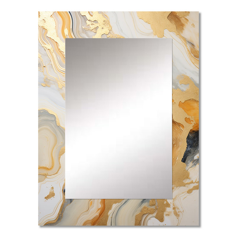 Gold And White Marble River - Marble Mirror, Modern Decorative Wall Mirror, Printed Metal Art, 32" x 24"