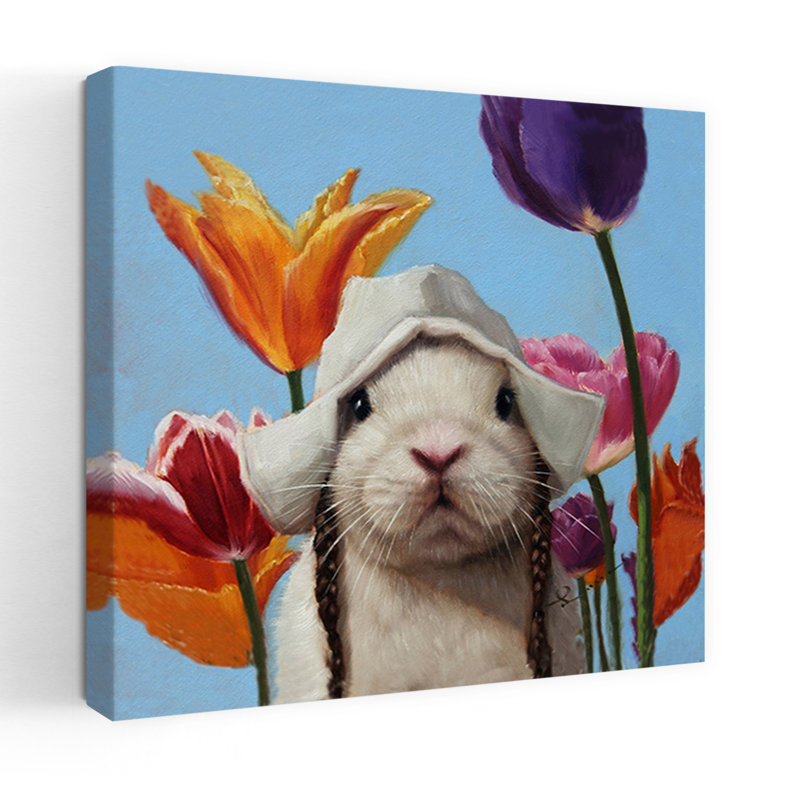 Lapin hollandais, tulipe contemporaine, forêt urbaine, art, H 18 po x l 18 po
