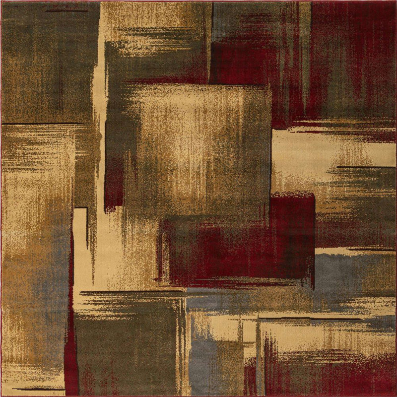 Tapis contemporain Arabica multicolore de couleur brune, Carré 8 pi