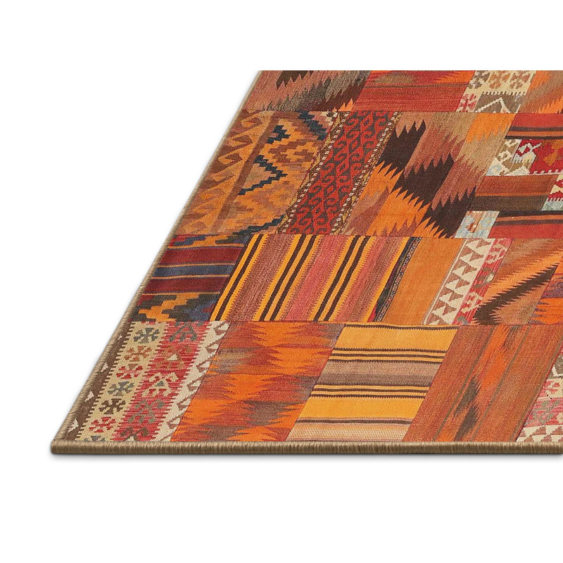 Tapis de zone orange/brun contemporain Dunlevy, Rectangle 7 pi x 10 pi
