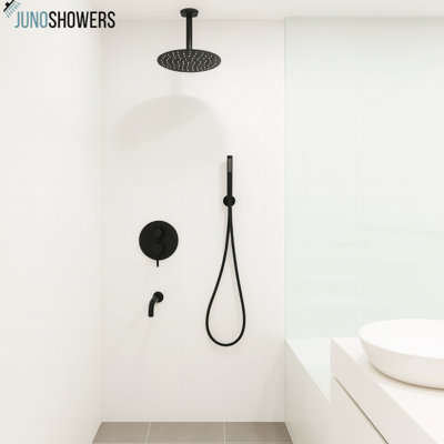Tête de douche ronde au fini noir mat avec bec de baignoire noir Juno New