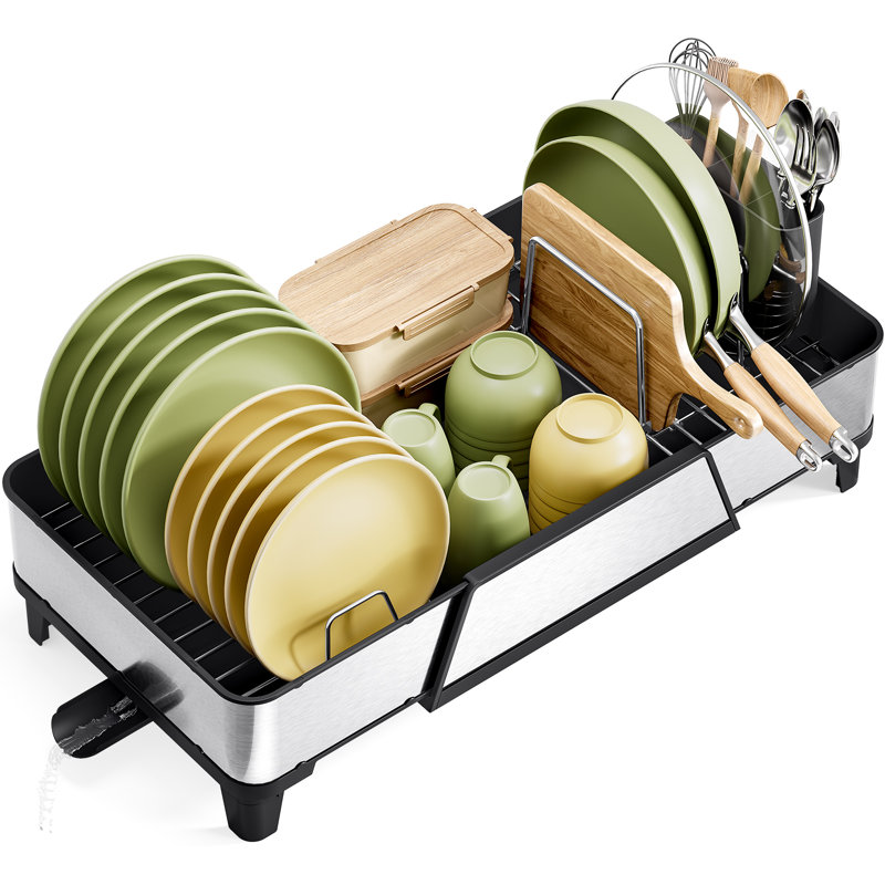 Expandable Dish Drying Rack, Extra Large Dish Rack for Kitchen Counter, Stainless Steel Dish Drying Rack, Foldable Dishes Drainer
