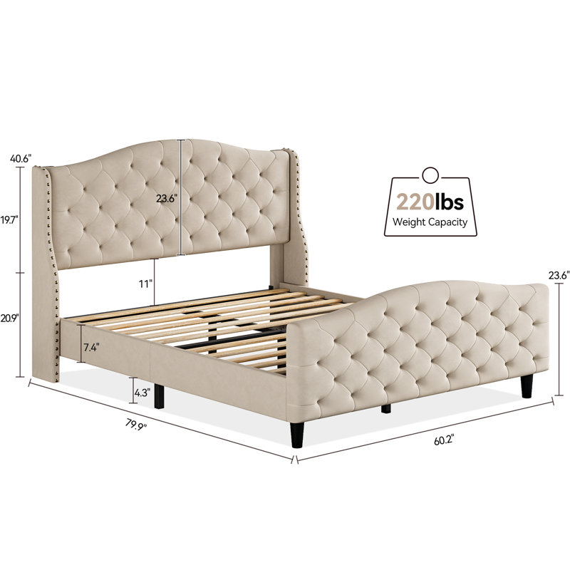 Jaquail Upholstered Wingback Bed, Beige, Queen