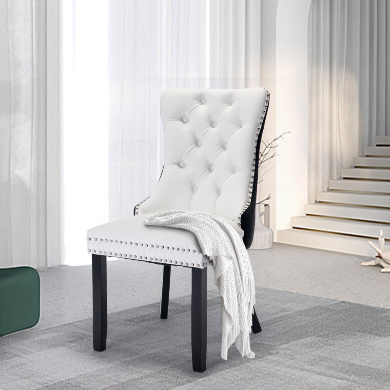 Kingson Tufted Upholstered Back Patchwork Parsons Chair（set of 2）, 2, White/Black