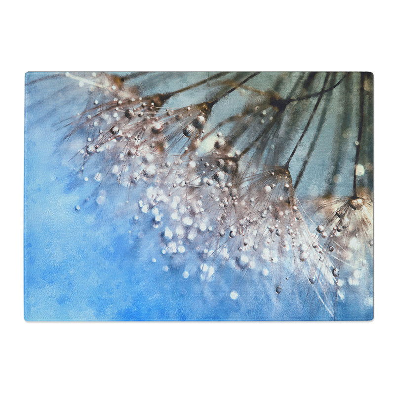 Tempered Glass Dewdrops upon a Dandelion Chopping Board, 28.5 cm x 39 cm