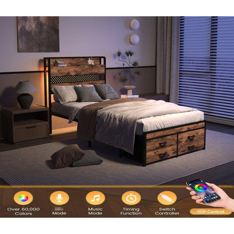 Lit simple avec rangement et structure en métal robuste - aucun sommier requis, ce lit offre une tête de lit confortable pour maximiser la capacité de votre chambre à coucher.