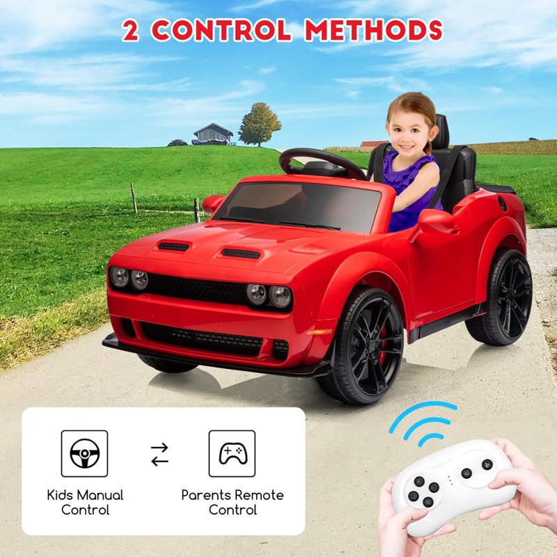 Voiture sous-marine 12 V pour enfants Dodge, véhicules électriques avec télécommande, lumières DEL, audio sans fil et MP3