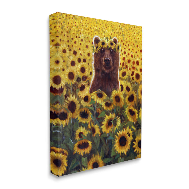 «Happy Bear Sunflower Field» par Lucia Heffernan, H 48 po x l 36 po x P 1,5 po