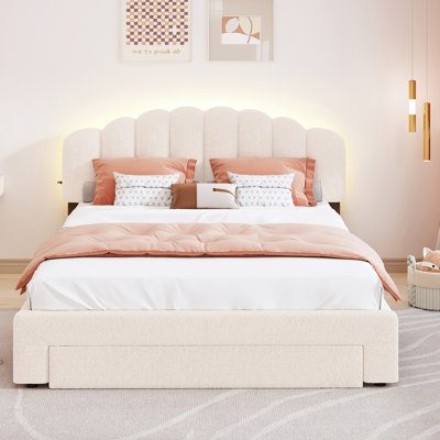 Lit plateforme en molleton avec tiroir et repose-pieds confortable