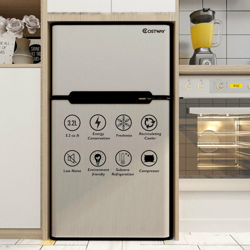 Costway 3.2 Cu Ft Compact Gray Refrigerator with Freezer