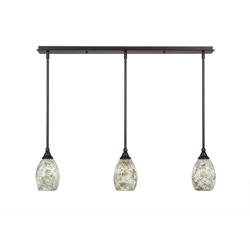 3 Light Stem Hung Linear Pendalier Shown With 5" Natural Fusion Glass, Bronze
