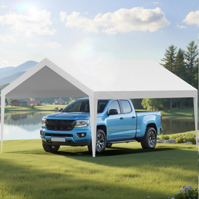 Auvent de remplacement pour abri d'auto, toile de toit de tente de garage de 12 pi x 20 pi, bâche de protection pour voiture résistante aux rayons UV et imperméable, housse de port de voiture robuste avec Buggees à billes, blanc, cadre non inclus