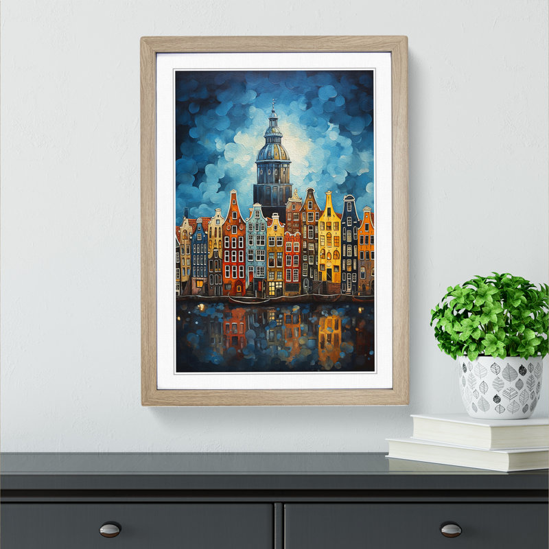 XYZ-FRM-V1223-1805 Amsterdam Symbolism - Single Picture Frame Print on Wood, Oak, 64cm H x 46cm W x 2cm D