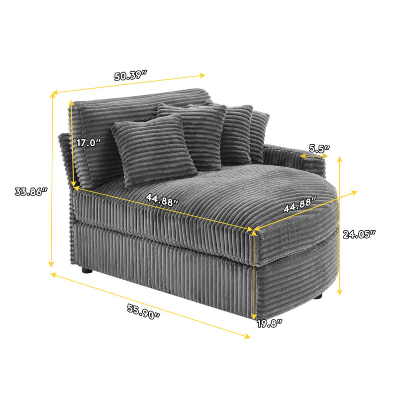 Chaise longue rembourrée avec coussin, Orienté à gauche (vu de face), Gris foncé