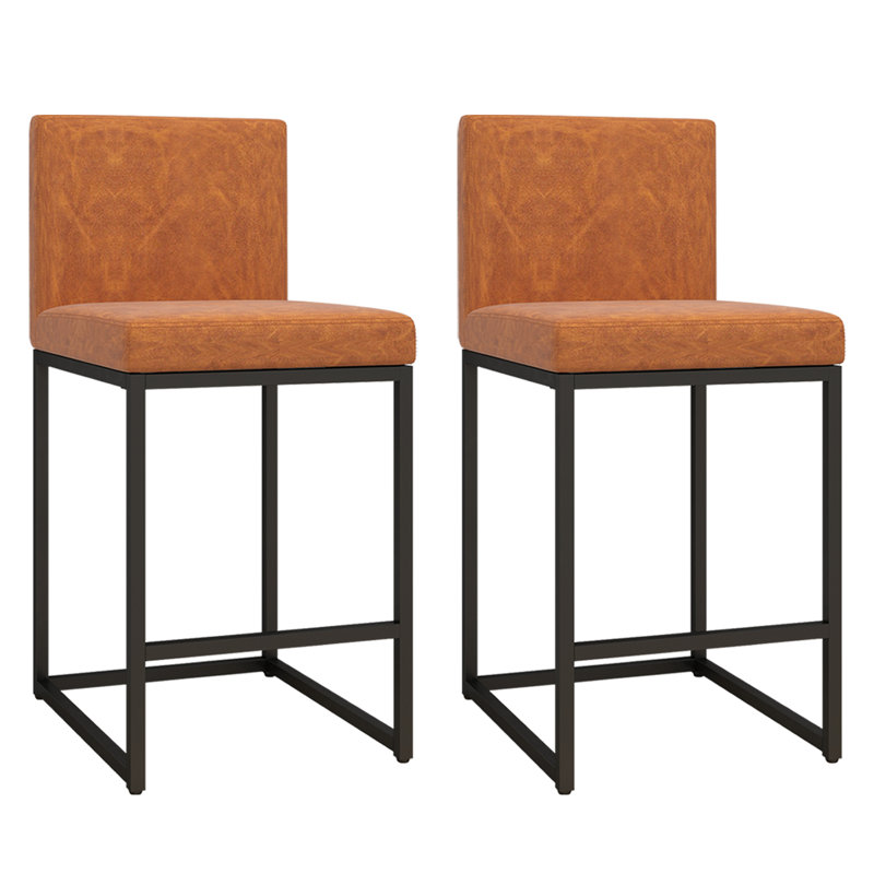 Modern 2 Sets Bar Stools with Back,Upholstered Counter Height Bar Stools with Handle,Vintage Fabric Bar Chairs