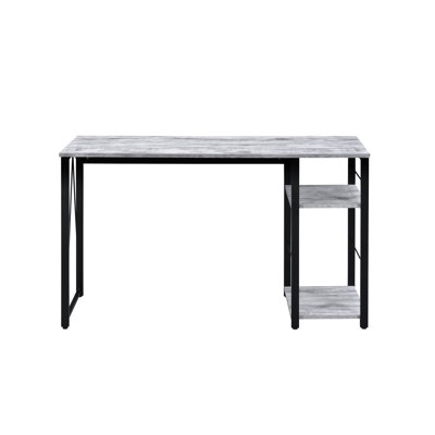 Rectangular Antique White & Black Desk With 2 Shelf And Metal Base Support Tier Computer Workstation In Framework