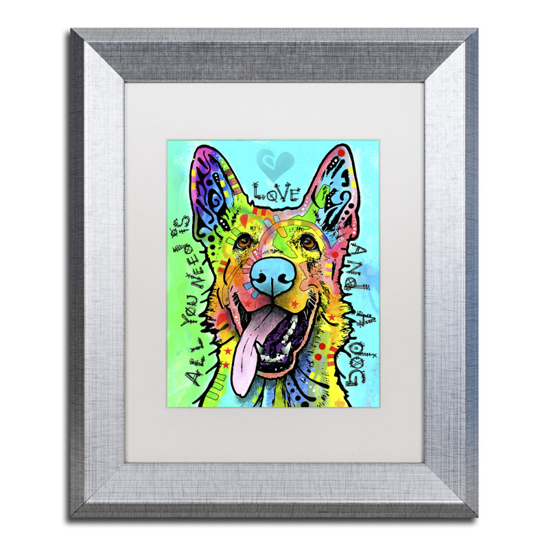 «Love and a Dog» par Dean Russo, impression encadrée, H 11 po x l 14 po x P 0,5 po, Blanc