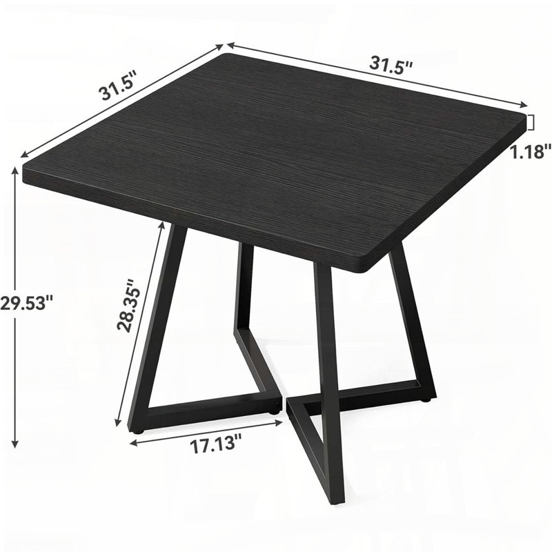 Table de salle à manger carrée industrielle avec cadre en bois rétro et métal noir, Noir