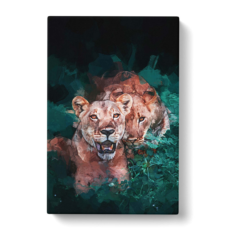 Lioness Duo In Abstract - Wrapped Canvas Print, 76cm H x 50cm W x 3cm D