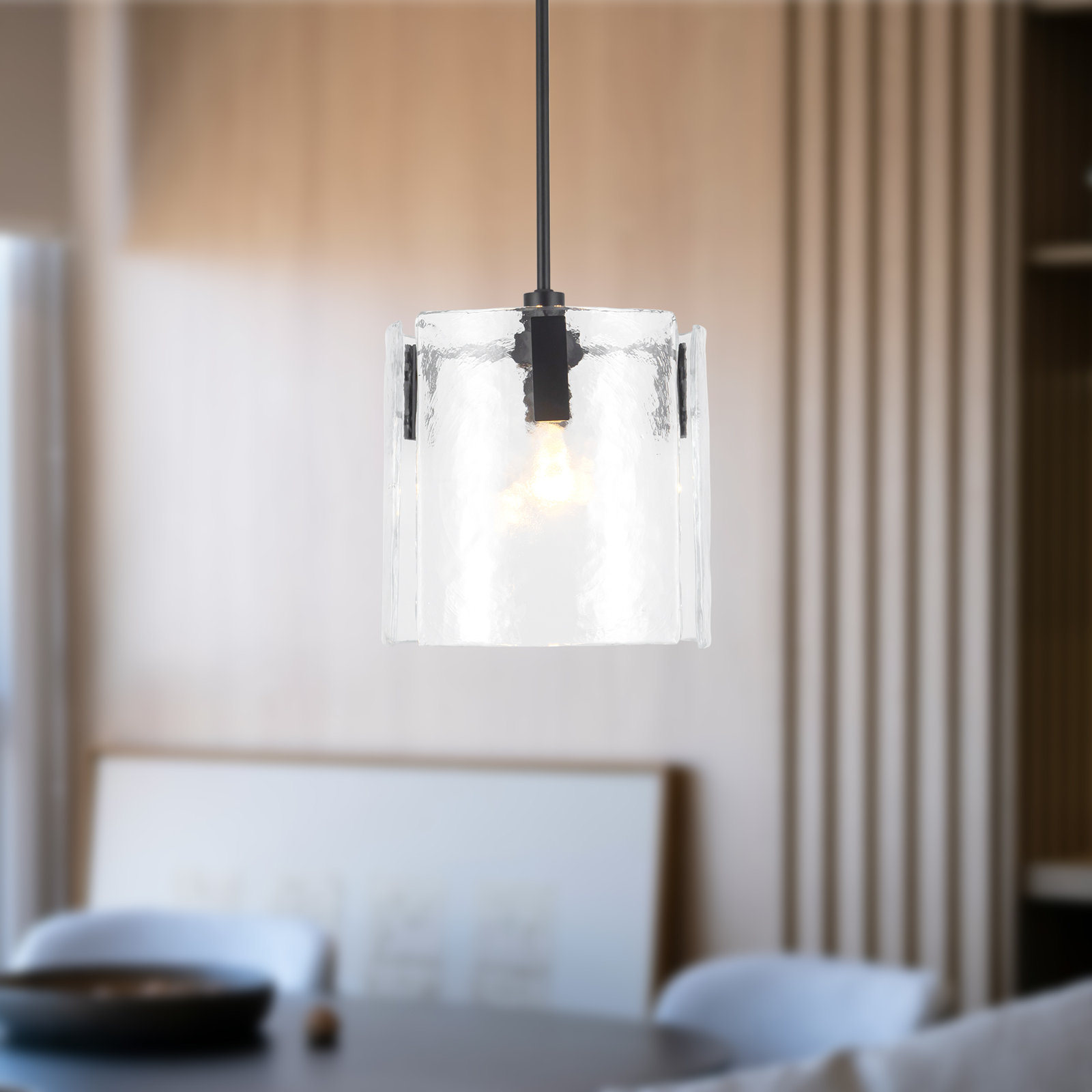 Eira Pendant with Clear Water Glass, 12-in, Black/Clear Water Glass
