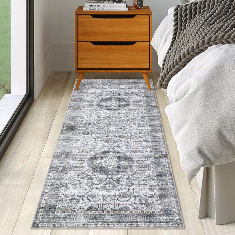 Large Dining Room Rugs 10x13 Medallion Accent Carpet with Non Slip Backing, Non Shedding Traditional Indoor Mats, Machine Washable Thin Floor Cover for Bedroom, Kitchen