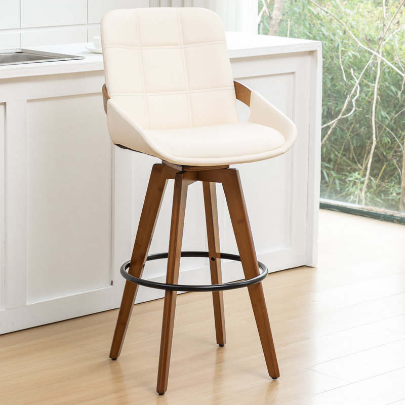 Swivel Upholstered Counter Stool, Beige, Bar Stool (75cm Seat Height)