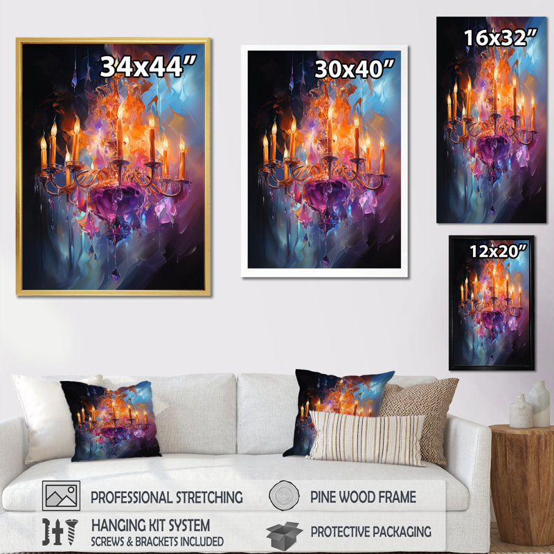 «Chandelier Dancing Light», reproduction sur toile, Cadre flottant noir, H 20 po x l 12 po x P 1 po