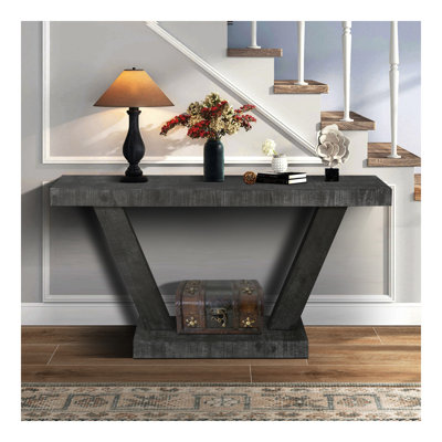 Banc de 60 pouces pour entrée en bois vieilli avec armoire de rangement en placage de bois massif à 2 niveaux, design rustique large pour le couloir, le salon et le canapé derrière, noir antique