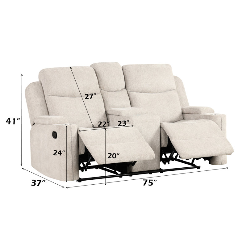 Grey Console Reclining - Foam Density D25, Comfortable Armrest Height With And Recline Function Chenille Fabric, 27" Back