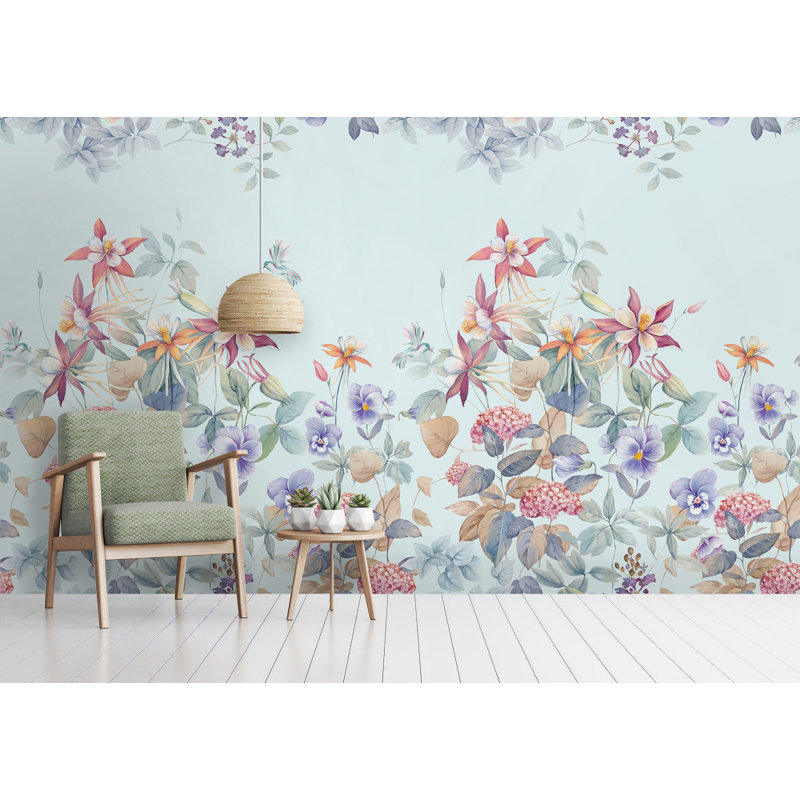 Papier peint amovible Fleurs de printemps colorées, lys et hortensias, L 9 po x l 15 po