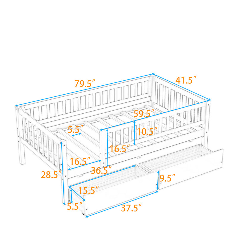 Leeroy Wood Daybed with Two Drawers, Walnut, Twin