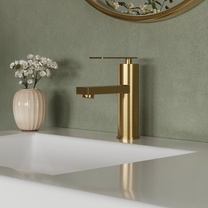Single Hole Bathroom Faucet, Single Handle Bathroom Sink Faucet with Drain Assembly, Brushed Gold