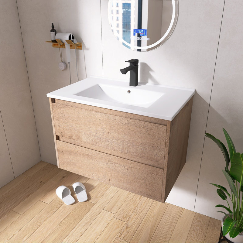 Ensemble de meuble-lavabo mural 30 "avec lavabo en céramique Brill, 2 tiroirs à fermeture en douceur, 30"
