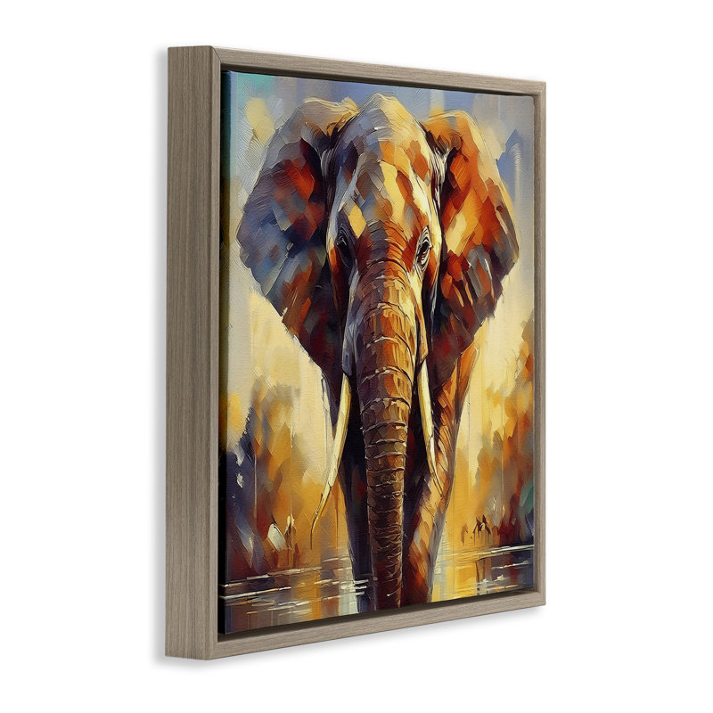 "Brossé éléphant", toile grise encadrée par Noah Bay, Cadre flottant orme Montalcino, H 18 po x l 18 po