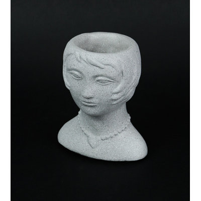 Wangaratta succulent flower pot set of 2 with weatherworn gray concrete cement Roaring 20's flapper lady head mini planters — 6 inches tall