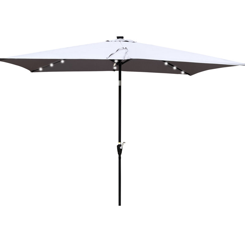 Parasol d'extérieur rectangulaire avec lumières DEL solaires 10X6.5Ft. Auvent, protection, manivelle sans effort et système d'inclinaison