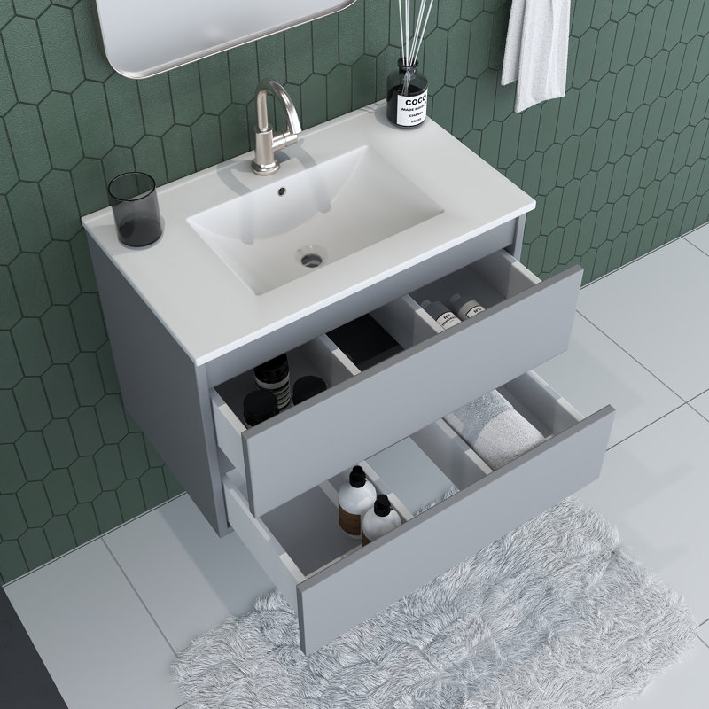 Salt 30 " W Wall Mounted Wall Mounted Single Double Single Vanity Bathroom Vanity With Ceramic Top, Gray