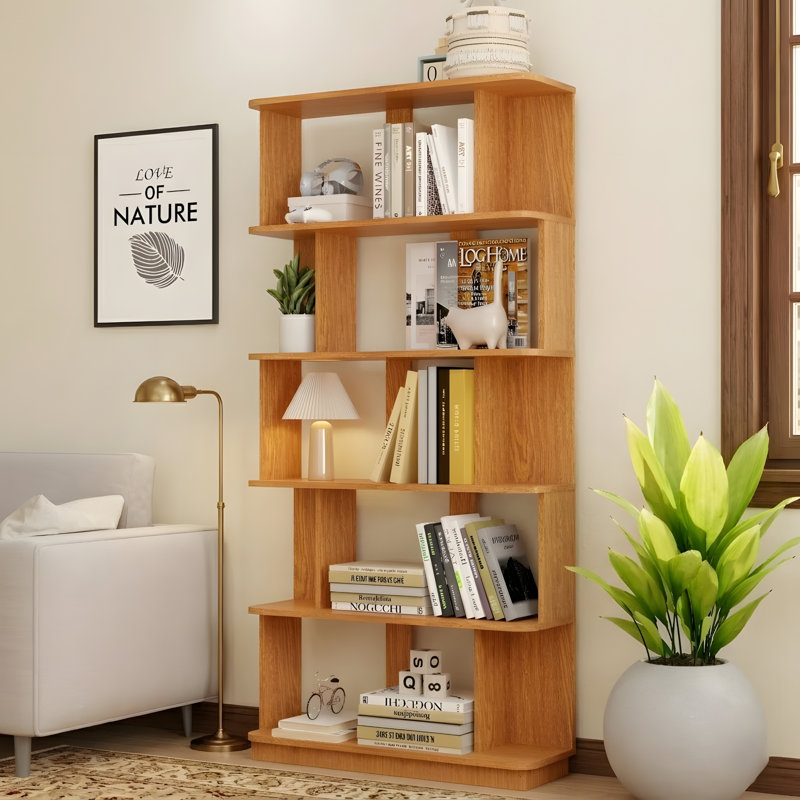Modern 5-Tier Open Bookshelf, Dark Oak