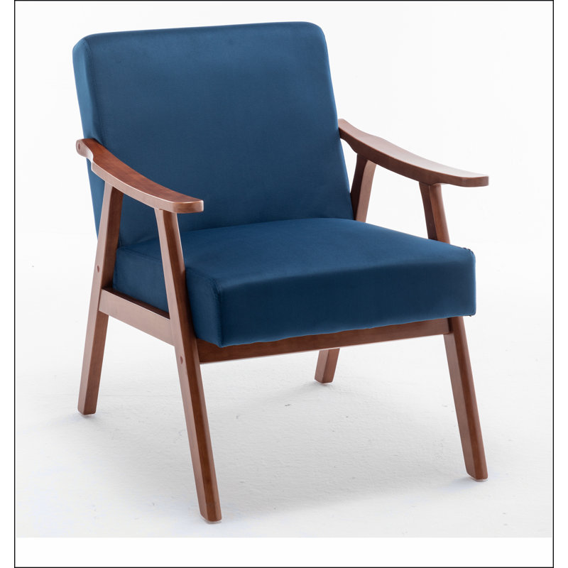 Mid-Century Modern Chair, Living Room Chair with Solid Wood Frame, Blue