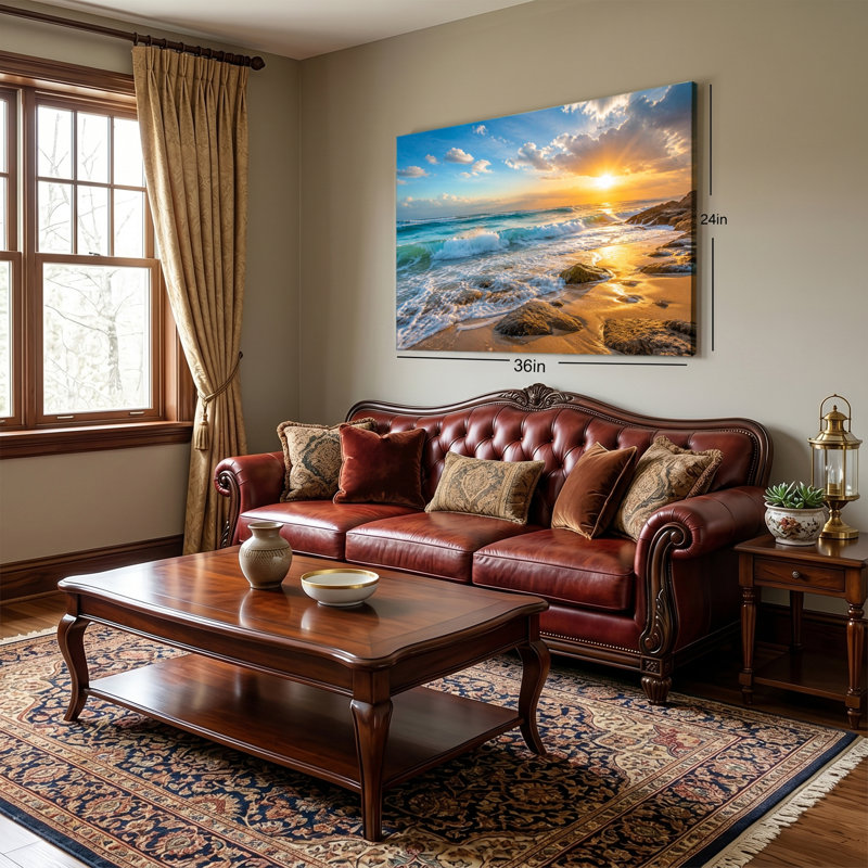"Luxury Coastal Ocean Sunset Beach Wave" sur toile tendue avec châssis, 12x18in