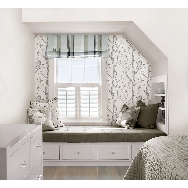 Woods 5.5m L x 52cm W Floral and Botanical Roll Wallpaper, Grey