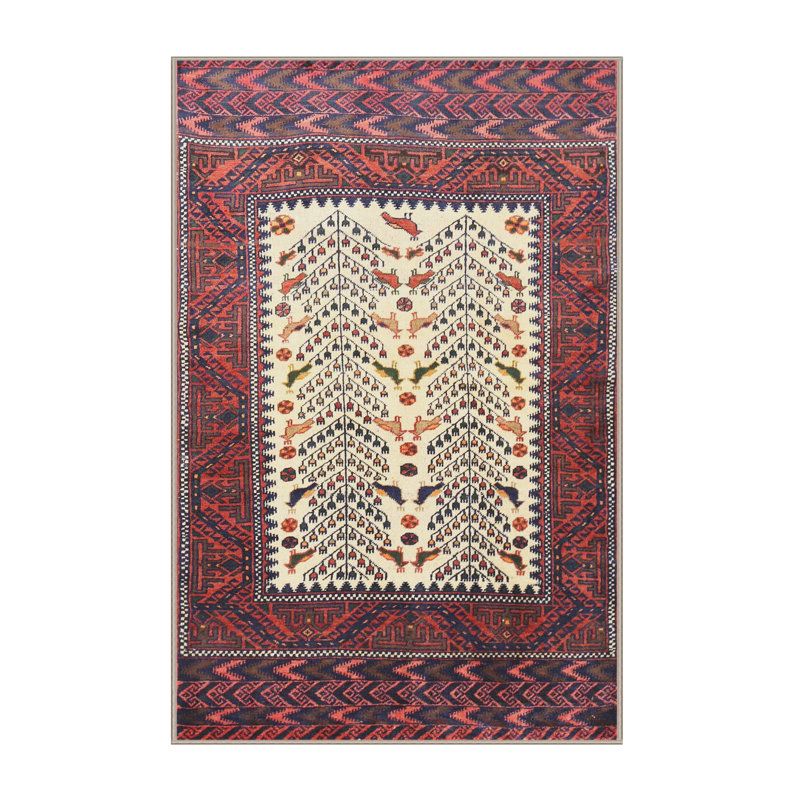 Tapis traditionnel rouge / beige, Rectangle 2 pi x 4 pi