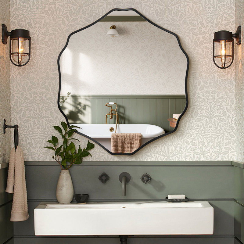 Irregular Shaped Metal Wall Mirror Asymmetrical Mirror, 31.5'' x 27.6'', Black