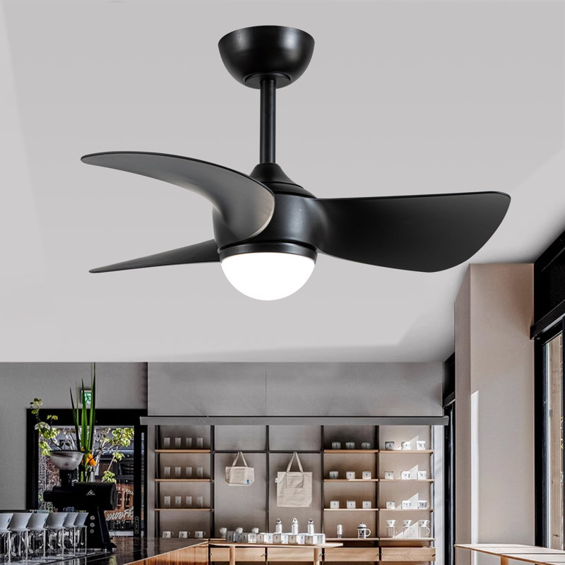Ventilateur de plafond lumineux avec 3 pales DEL Orla, Noir mat, Noir mat